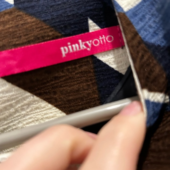 Pinkyotto Beige and Blue Abstract Geometric Textured Printed Ruffle Dress - Picture 5 of 8